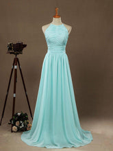 Vestidos de fiesta de gasa hasta el suelo, corte A, cuello halter, espalda abierta y pliegues
